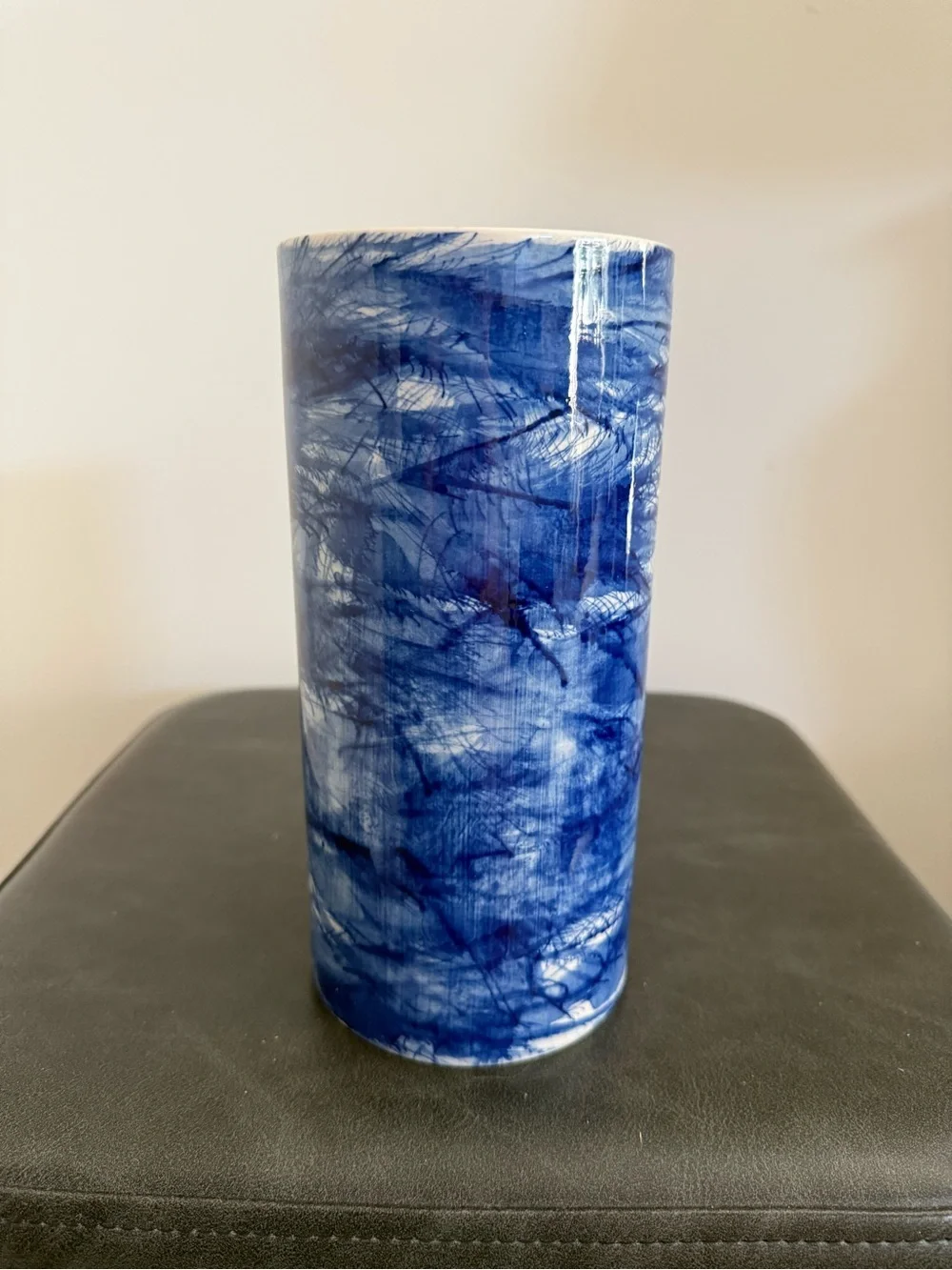 Blue Marbled Ceramic Vase 8.25”